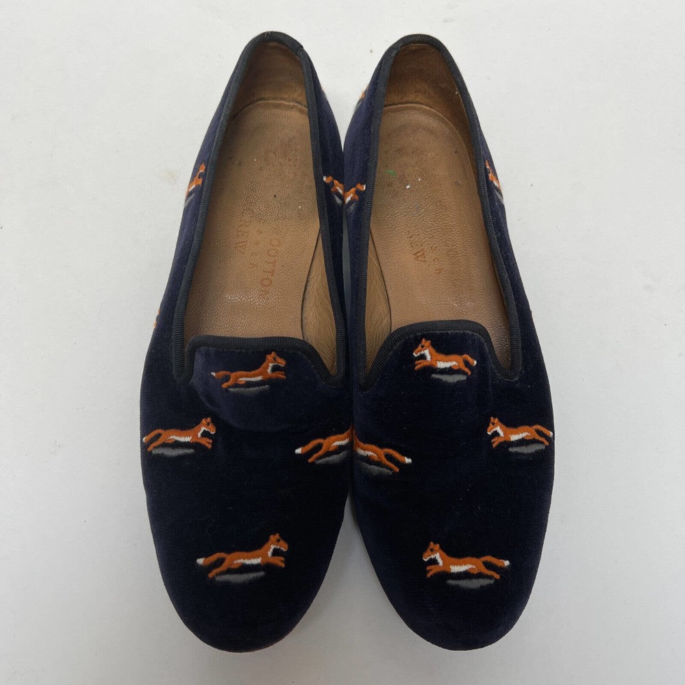 STUBBS & WOOTTON X for J CREW navy velvet Fox slippers 8.5